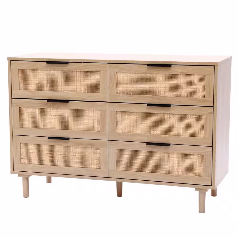 LuxenHome 6-Drawer Light Oak Dresser 29.5 in. x 43.3 in. x 15.7 in.