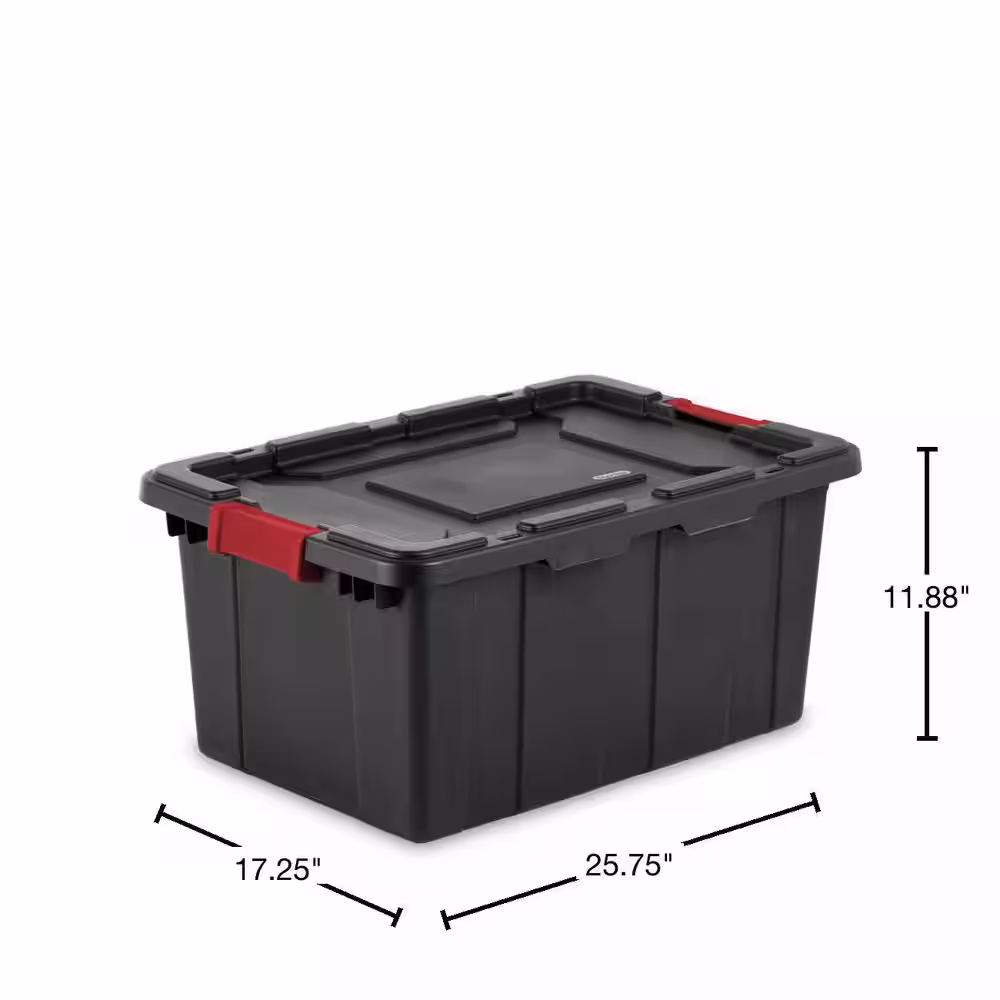 Sterilite 15-Gal. Durable Rugged Industrial Tote with Red Latches in Black (18-Pack)