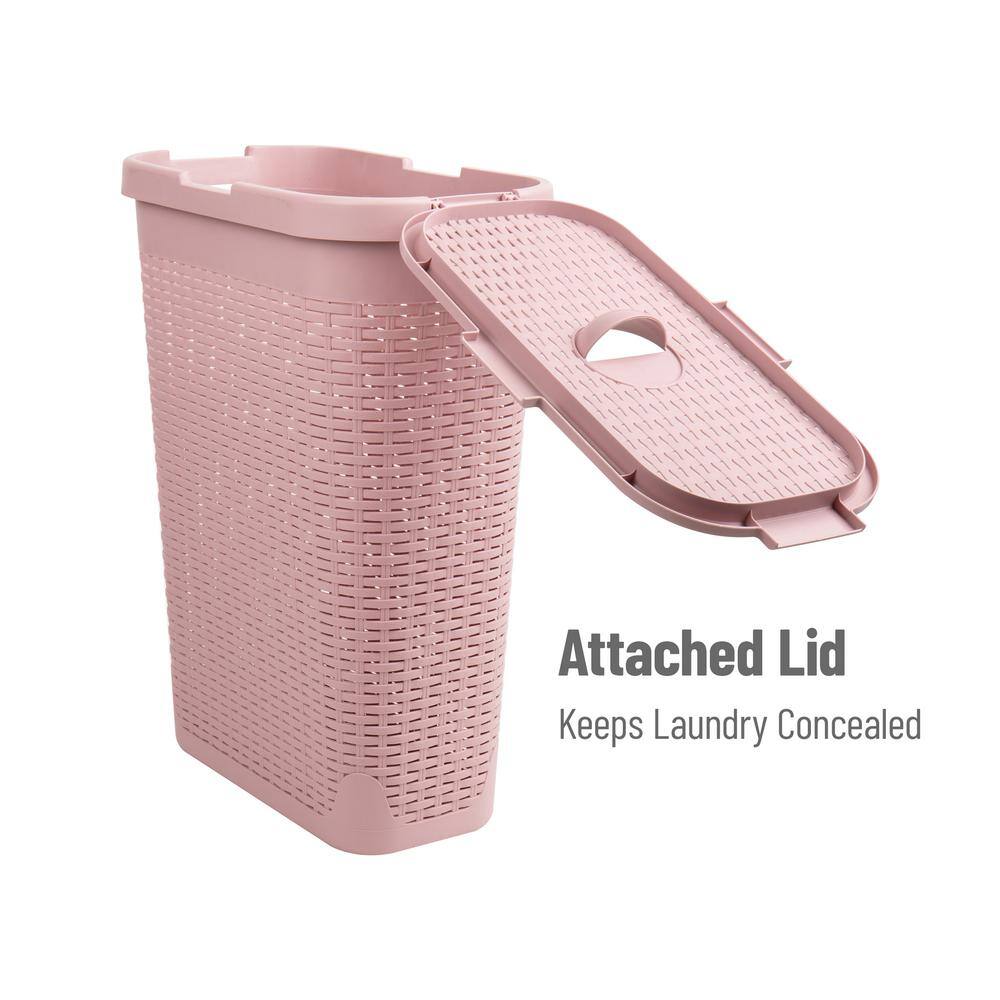 Mind Reader Basket Collection, Slim Laundry Hamper, 40 Liter (15kg/33lbs) Capacity, Cut Out Handles, Attached Hinged Lid, Pink