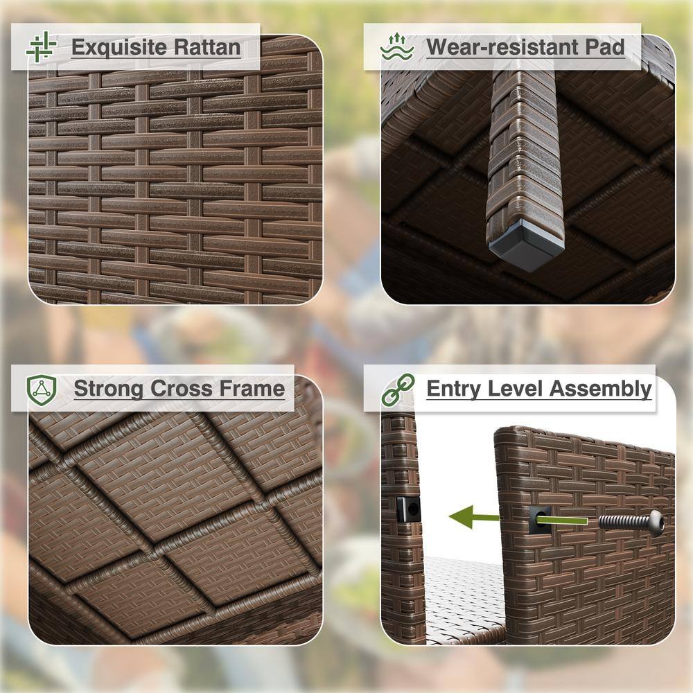 Tozey 4-Pieces Brown Wicker Patio Furniture Sets Patio Conversation Sets with Beige Cushion