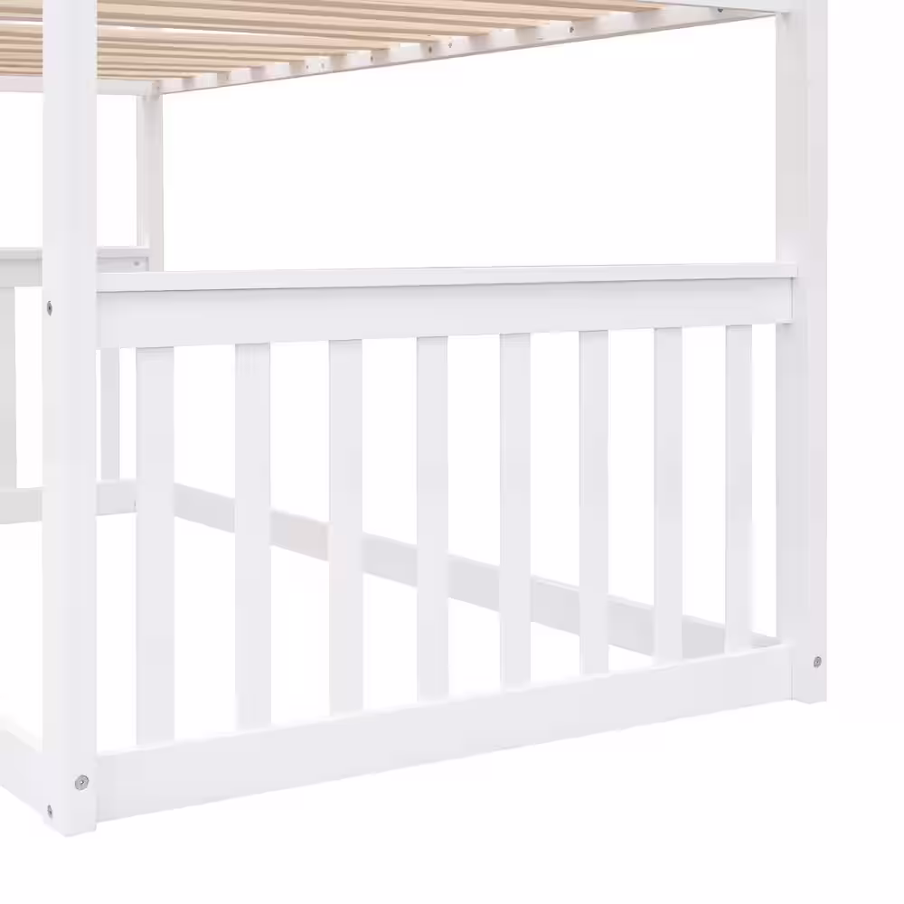 Harper & Bright Designs White Twin Over Twin Wood House Bunk Bed With Ladder