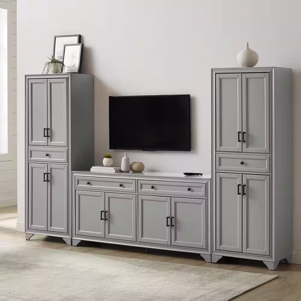CROSLEY FURNITURE Tara 108.5 in Gray Entertainment Center with 4 Drawers Fits TV's up to 65 in with Cable Management