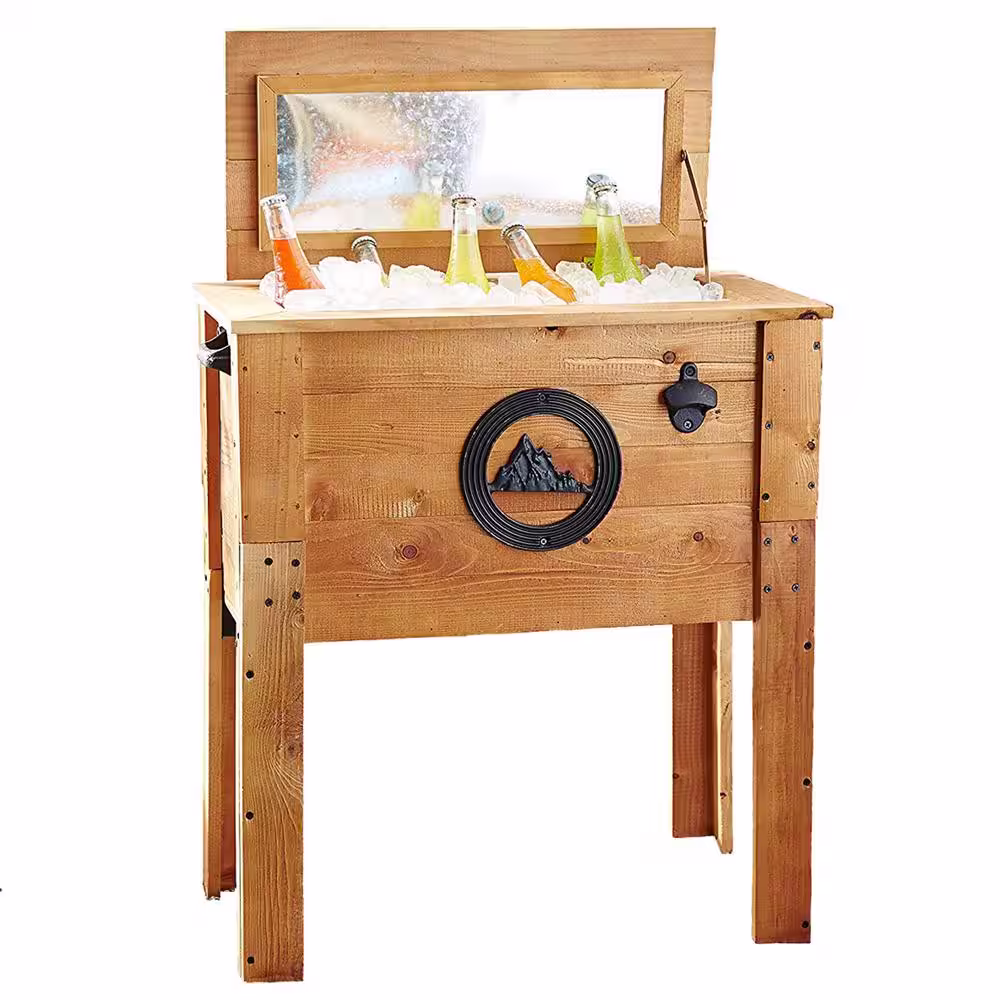 BACKYARD EXPRESSIONS PATIOÂ Â·Â HOMEÂ Â·Â GARDEN 45 Qt. Wooden Patio Cooler w/Mountain Emblem