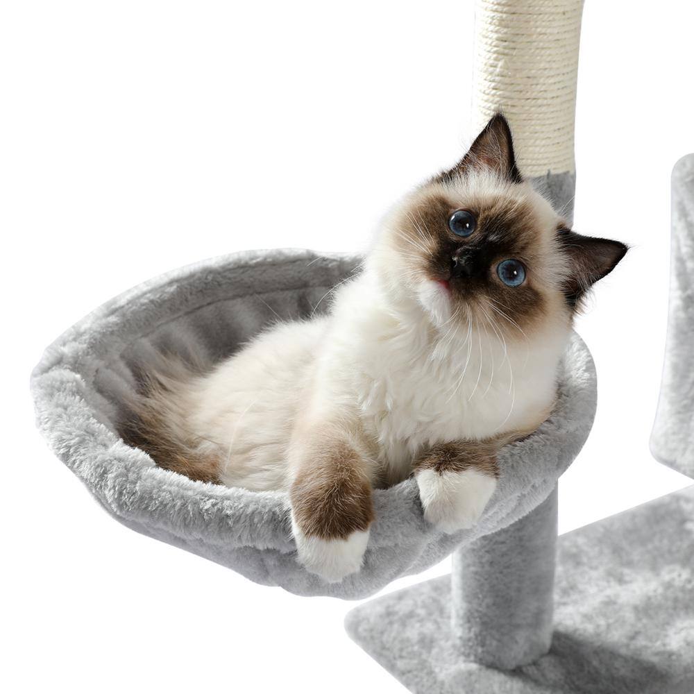 Foobrues 56.30 in. H Pet Cat Scratching Posts and Trees with Super Large Perch Double Condo Hammock in Gray