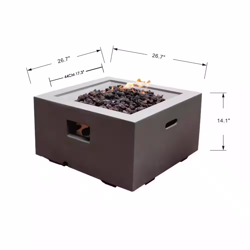 Modeno 27 in. x 14 in. Square Concrete Fire Pit in Gray Ridgefield Natural Gas fire Pit