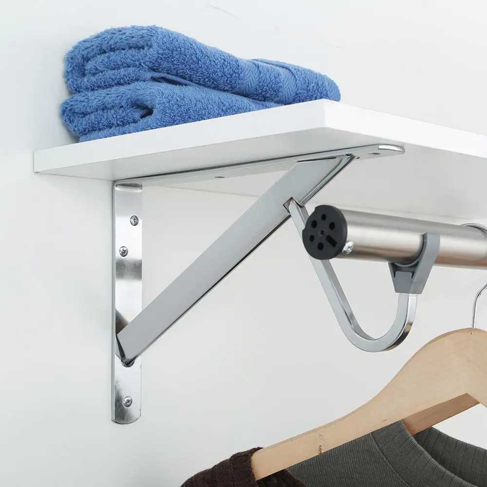 Everbilt H8 in. x D12.4 in. x W1.05 in. Chrome Heavy Duty 300 lbs. Shelf and Rod Bracket