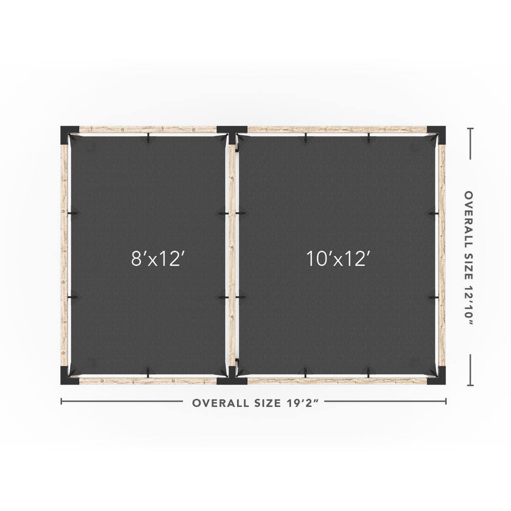 TOJA GRID 12 ft. L x 18 ft. W Double Pergola Kit with 2 Crimson Shade Sails, for 4x4 Wood