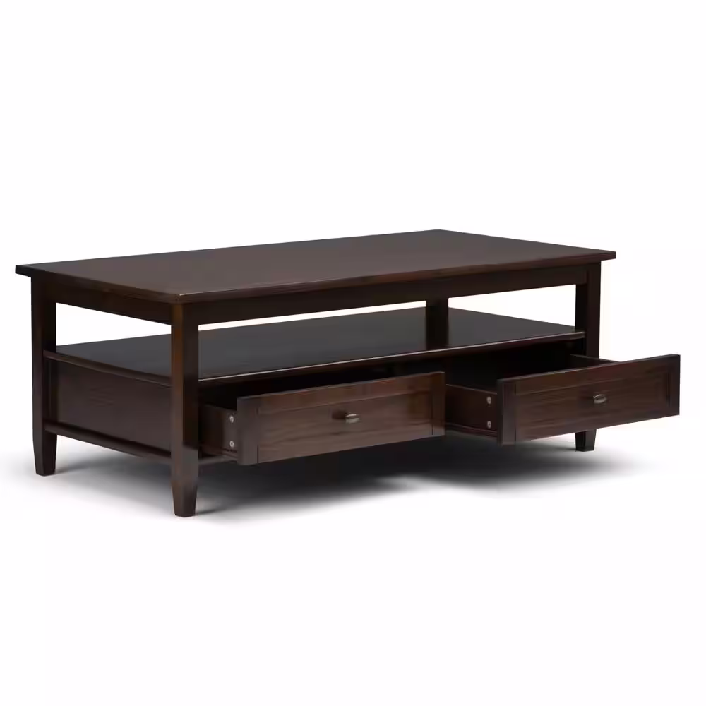Simpli Home Warm Shaker Solid Wood 48 in. Wide Rectangle Transitional Coffee Table in Tobacco Brown