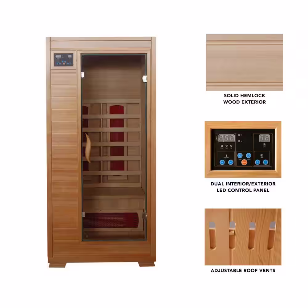 Radiant Sauna 1-2 Person Hemlock Infrared Sauna with 3 Ceramic Heaters