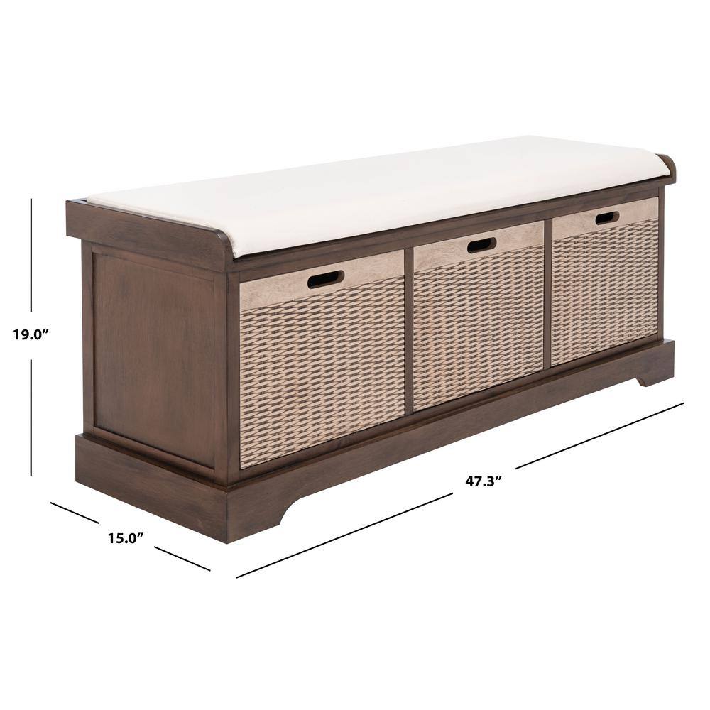 SAFAVIEH Landers 47 in. 3-Drawer Brown/Off-White Entryway Bench