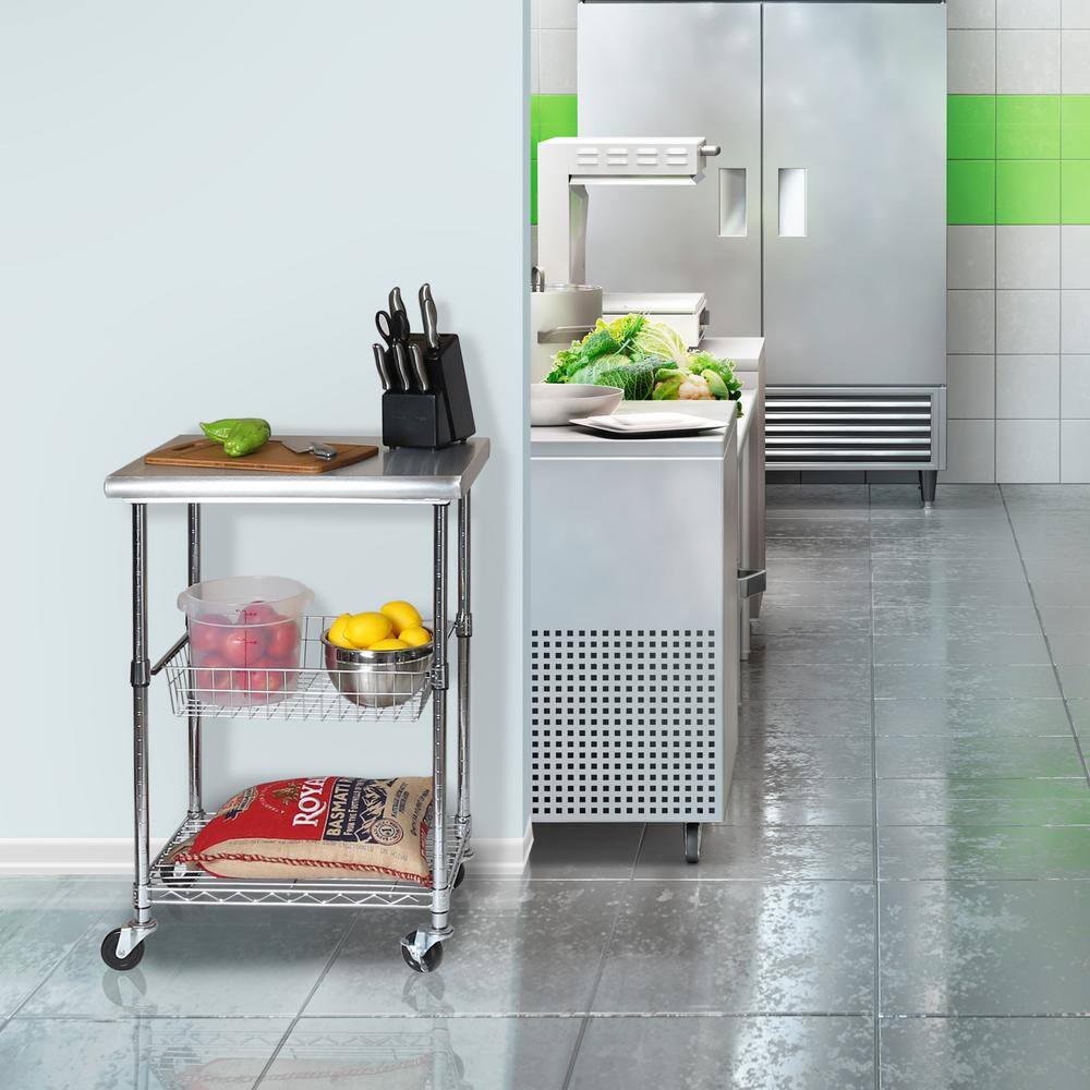 Seville Classics Stainless Steel Kitchen Cart with Basket