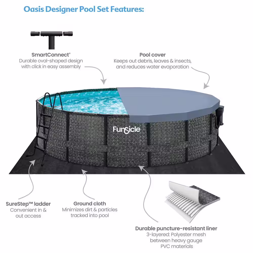 None 16 ft. Round 48 in. Deep Metal Frame Above Ground Pool, Dark Herringbone