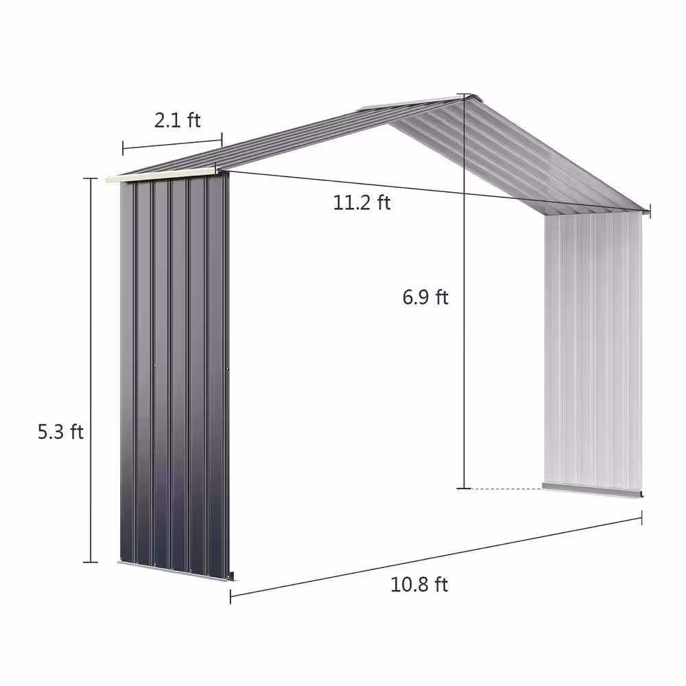 Costway 11.2 ft. W x 2.1 ft. D Peak Metal Shed with 23.52 sq.ft.