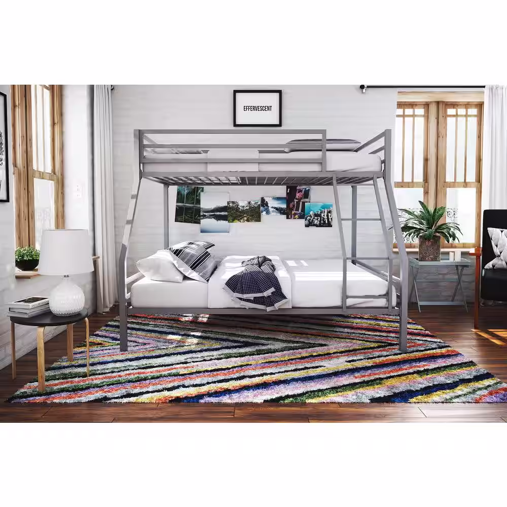 Novogratz Maxwell Twin-Over-Full Metal Gray Bunk Bed with Ladder and Guardrails