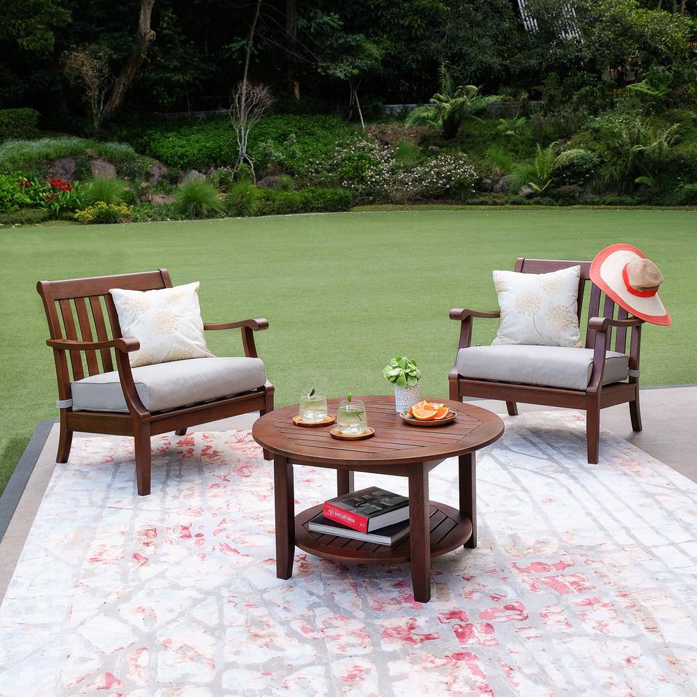 None Wales 4-Piece Wood Patio Conversation Set with Oyster Cushion