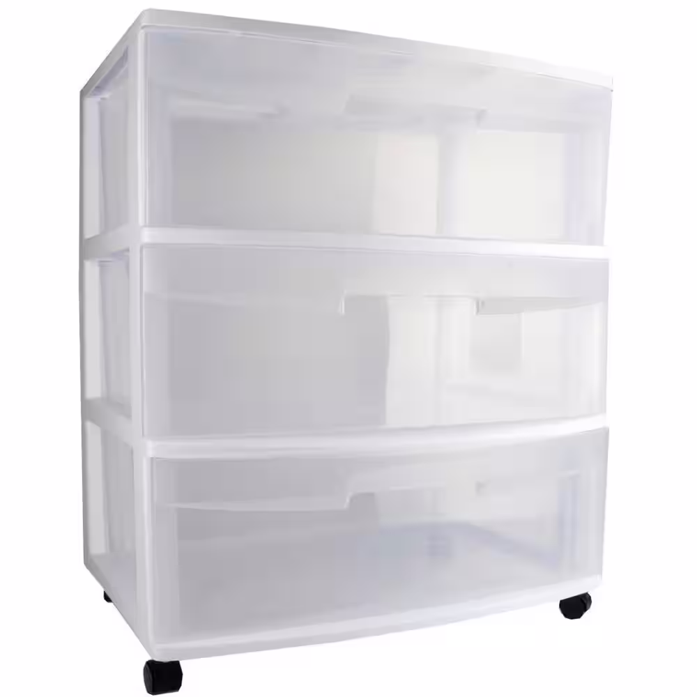 Sterilite 25.625 in. H x 15.25 in. W x 21.875 in. D Home 3 Drawer Wide Storage Cart Container with Casters (4-Pack)