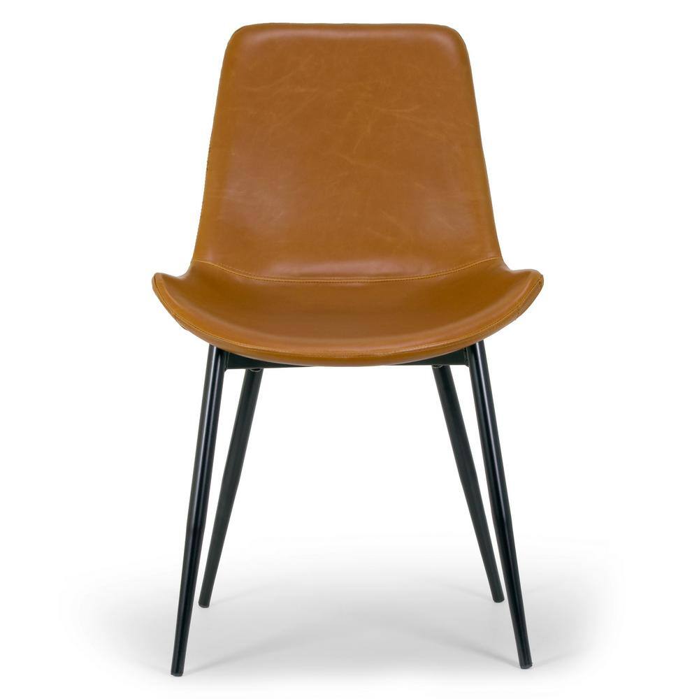 Glamour Home Set of 2 Alary Caramel Brown Faux Leather Side Chair Modern Dining Chair with Black Iron Legs
