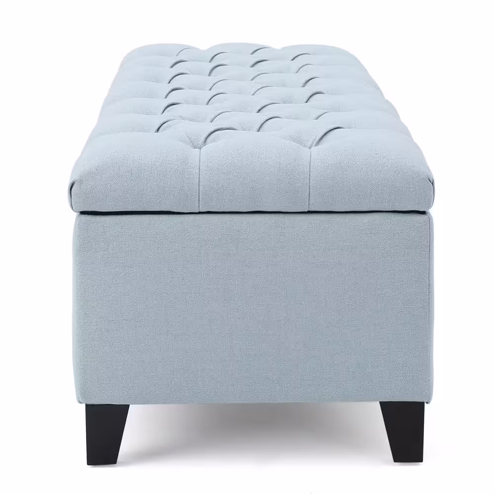 Noble House Ottilie Light Sky Blue Button Tufted Storage Bench