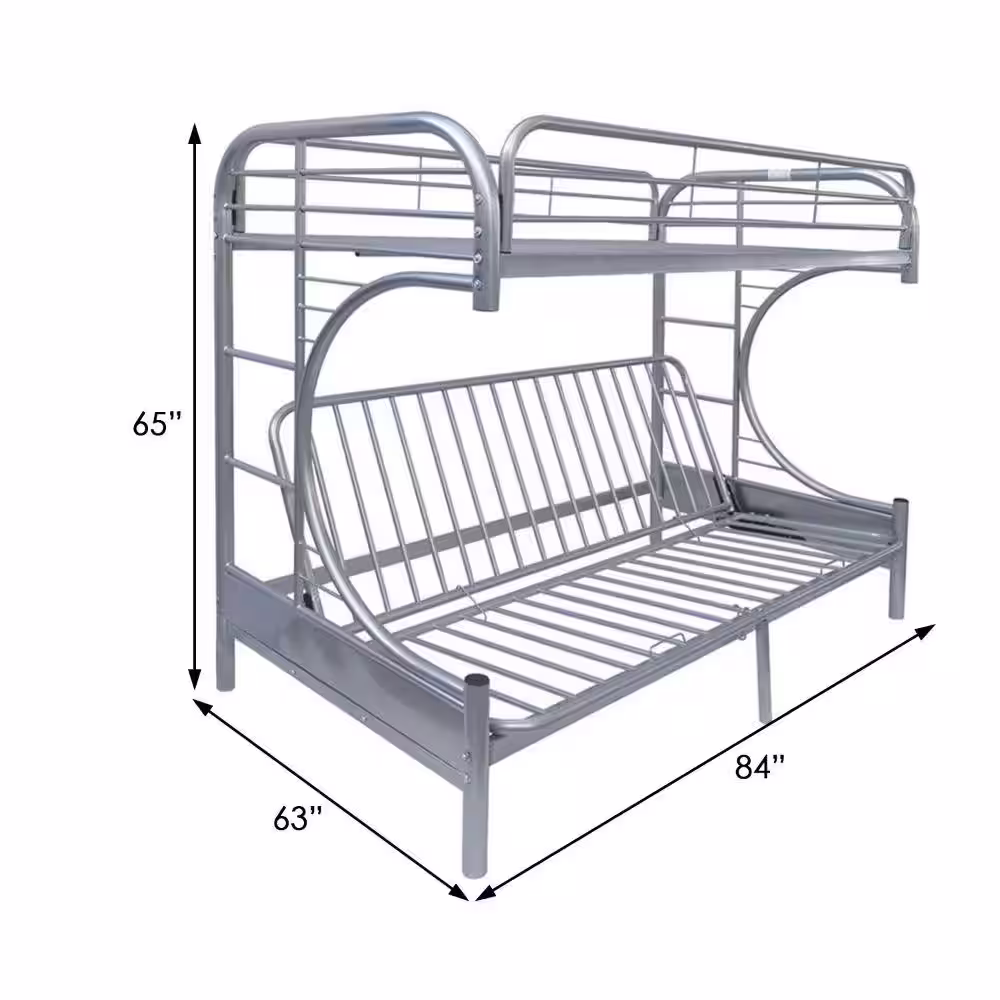 Benjara Eclipse Silver Twin Xl Over Queen Futon Metal Bunk Bed with Guardrails