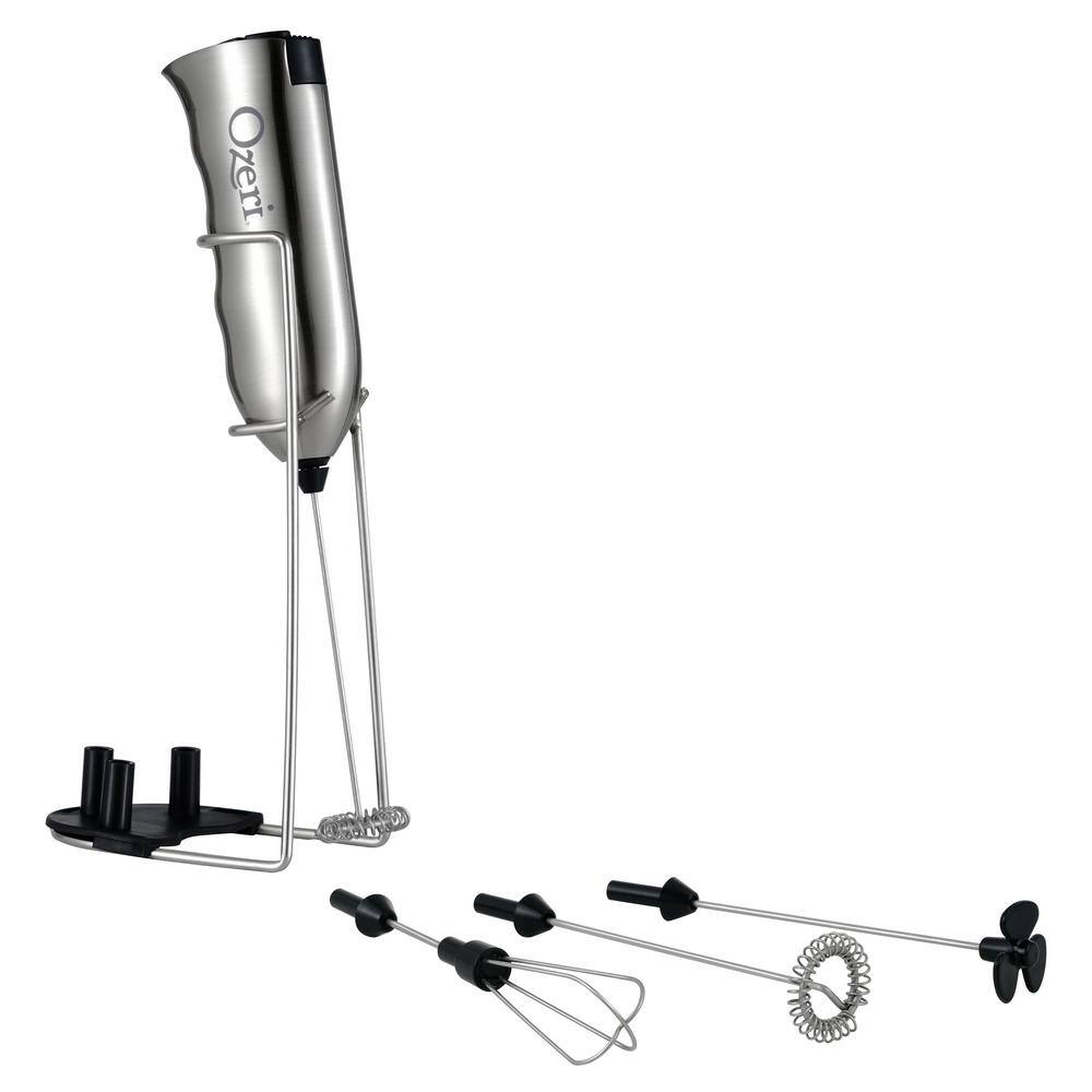 Ozeri Deluxe Stainless Steel Handheld Milk Frother with Stand and 4 Attachments