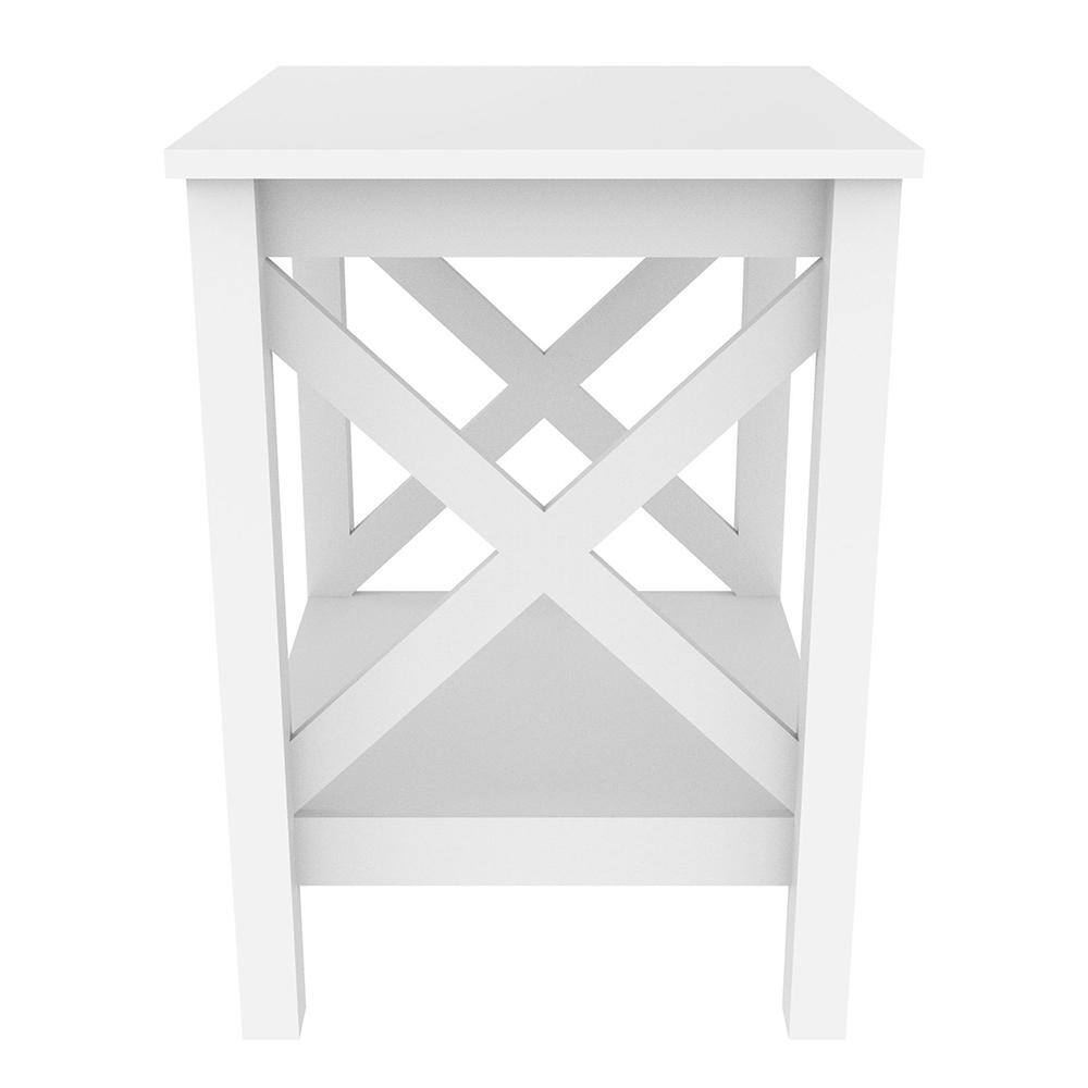 ClosetMaid X-Frame 2-Tier 21.9 in. H x 17.9 in. W x 15.7 in. D Laminated Wood End Table Shelving Unit in White
