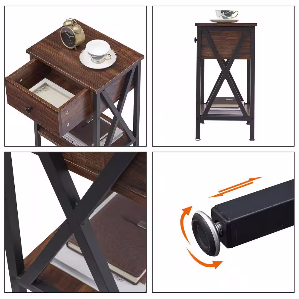 VECELO 3-Piece Occasional Table Set with Coffee Table + 2 End Tables, Brown Coffee Table Set