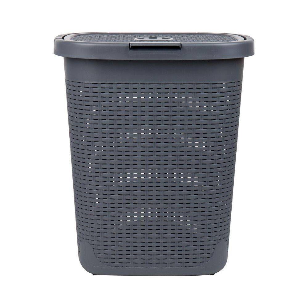 Mind Reader Basket Collection, Slim Laundry Hamper, 50 Liter (15kg/33lbs) Capacity, Attached Hinged Lid, Set of 2, Gray
