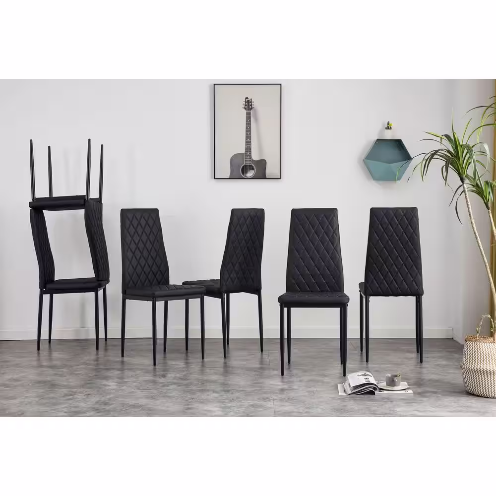 None Black PU Leather Upholstered Dining Chairs Set of 6 for Living Room, Modern Dining Room Chairs
