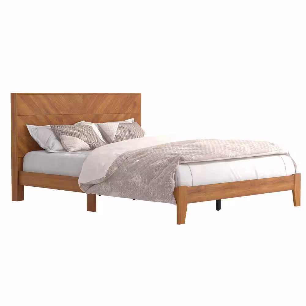 GALANO Weiss Amber Walnut Wood Frame Queen Bed With Headboard