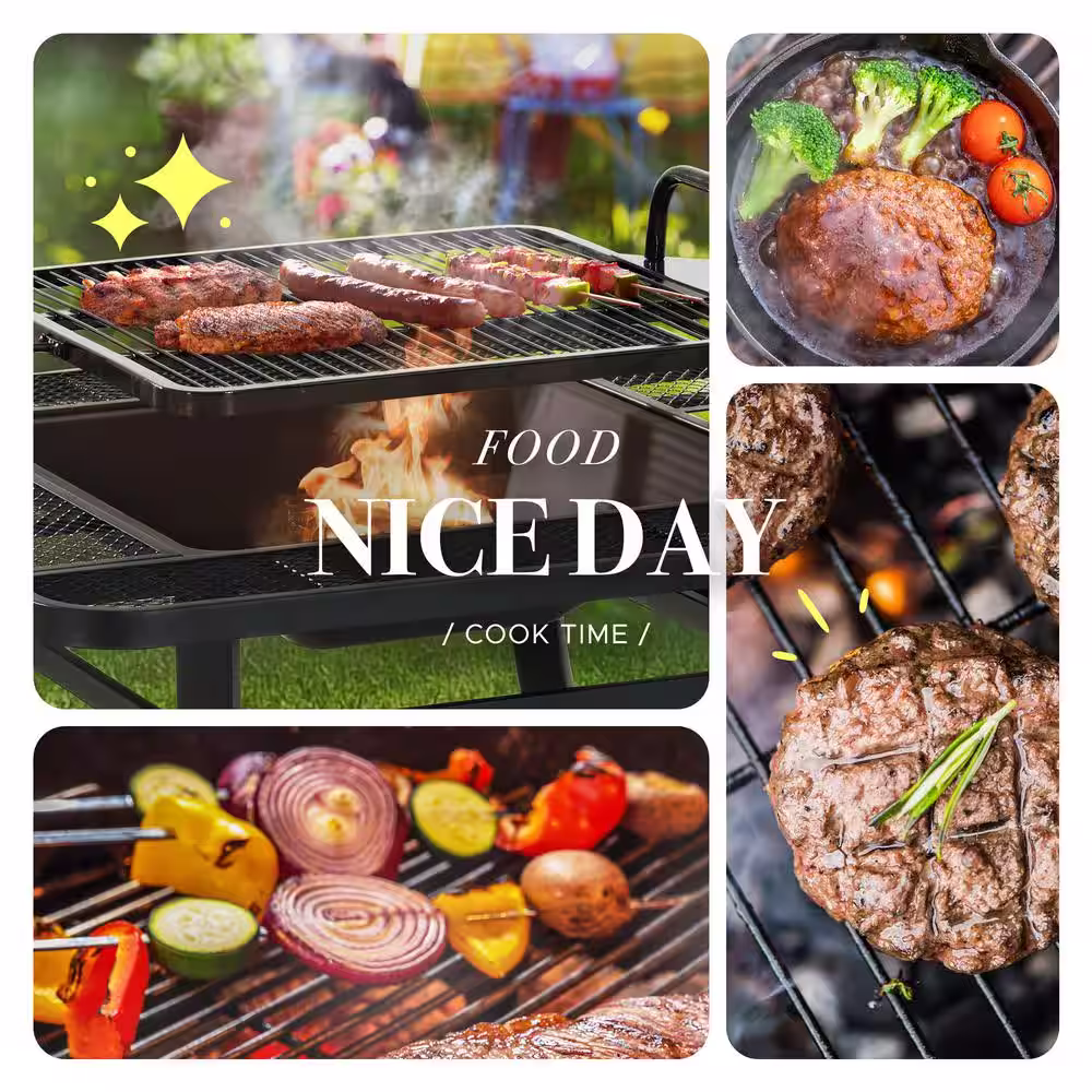 Sunjoy Darius 38 in. Square Firepit with Adjustable Cooktop Grill