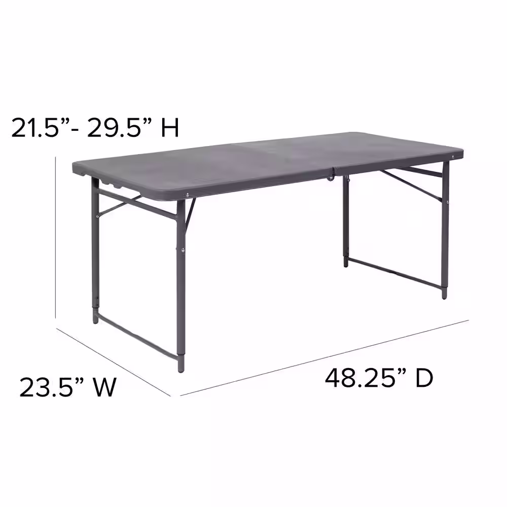 None 48.25 in. Dark Gray Plastic Tabletop Metal Frame Folding Table