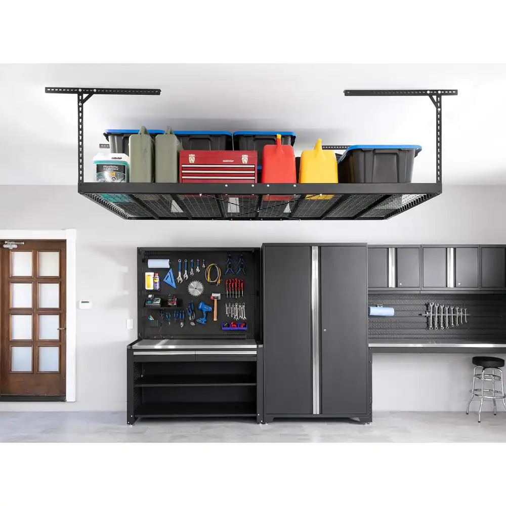 NewAge Products VersaRac Pro 4 ft. x 8 ft. Black Height-Adjustable Overhead Rack