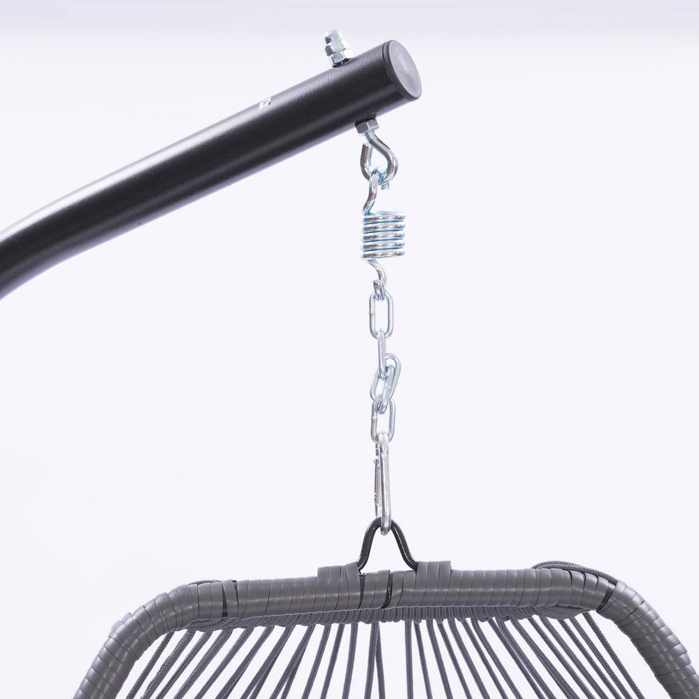 None 3.5 ft. Folding Hanging Chair Rattan Swing Hammock With Cushion and Pillow in Grey