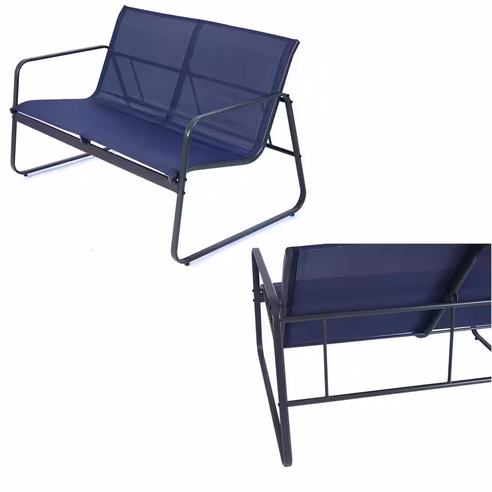 KOZYARD Gray 4-Piece Metal Patio Conversation Set with Blue Breathable Textilence Seating