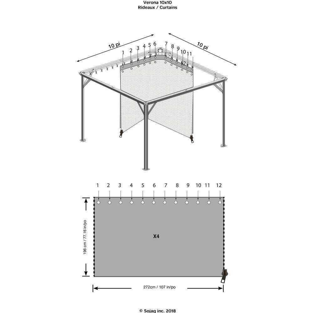 Sojag 10 ft. W x 10 ft. H Verona Privacy Curtains (set of 4) in Gray with Hooks