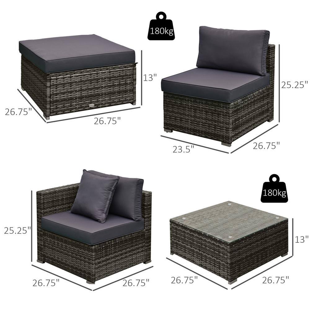 Outsunny Grey 6-Pieces Metal Patio Conversation Set with Grey Cushions and Center Coffee Table
