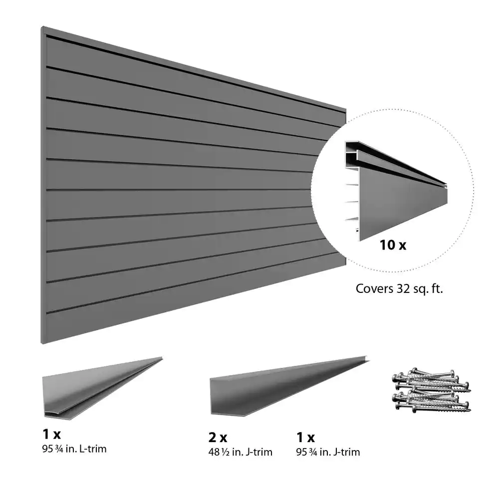 Proslat PVC Slatwall 8 ft. x 4 ft. Light Gray Hook Kit Bundle (20-Piece)
