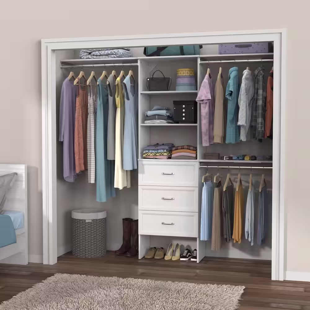 ClosetMaid Style+ 73.1 in W - 121.1 in W White Traditional Style Basic Plus Wood Closet System Kit