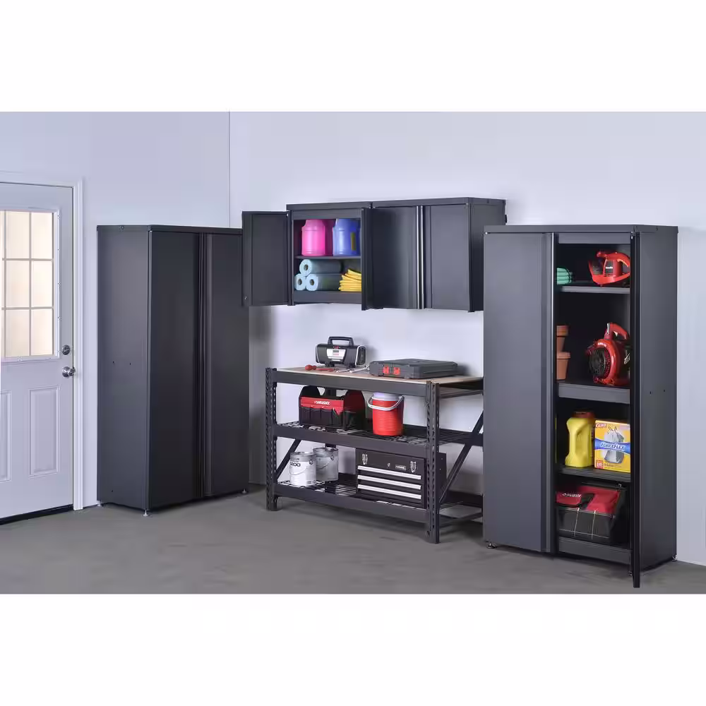 Edsal Ready To Assemble 20 Gauge 4 shelf Steel and Aluminum Freestanding Cabinet (36 in. W x 72 in. H x 18 in. D) in Black