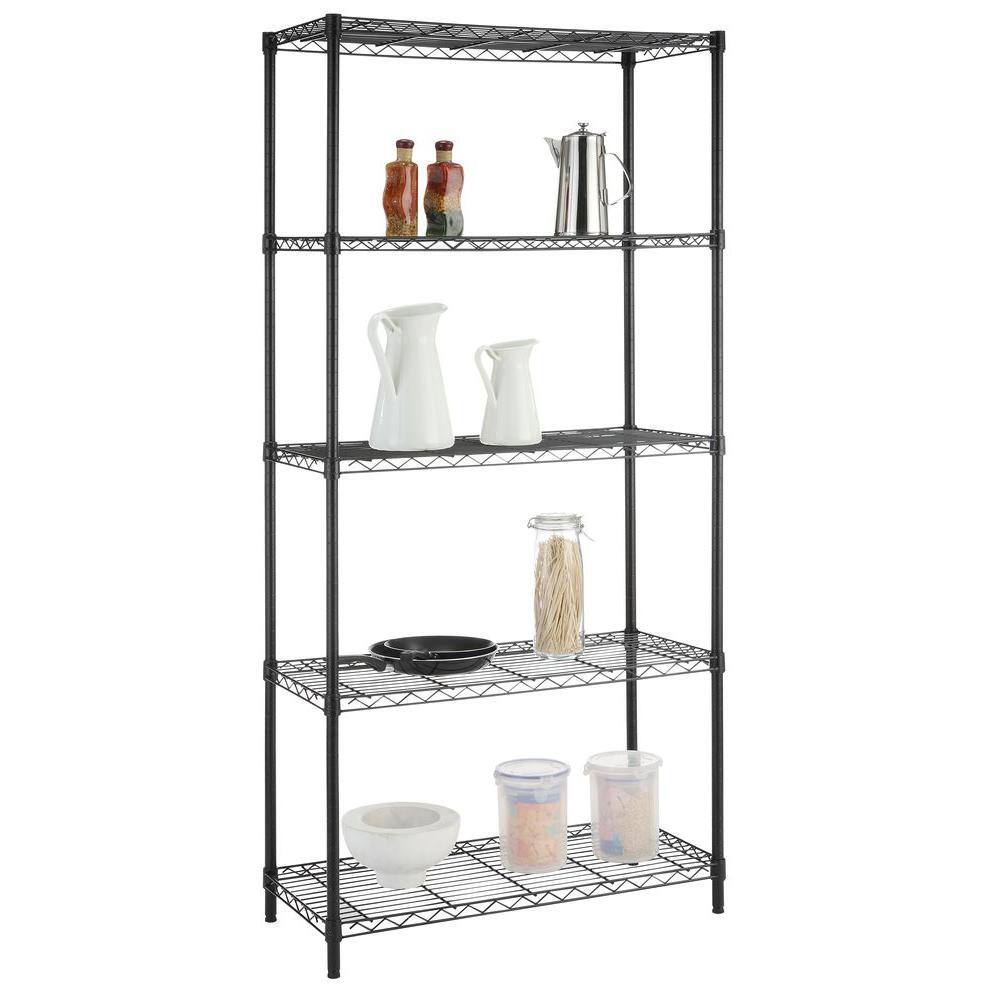 HDX 5-Tier Steel Wire Shelving Unit in Black (36 in. W x 72 in. H x 16 in. D)