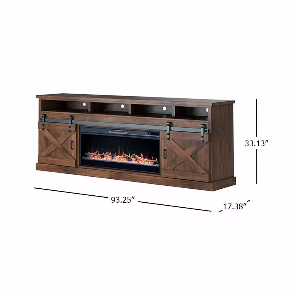 Bridgevine Home 93 in. Fully Assembled Brown TV Stand, Fits TV's up to 85 in.