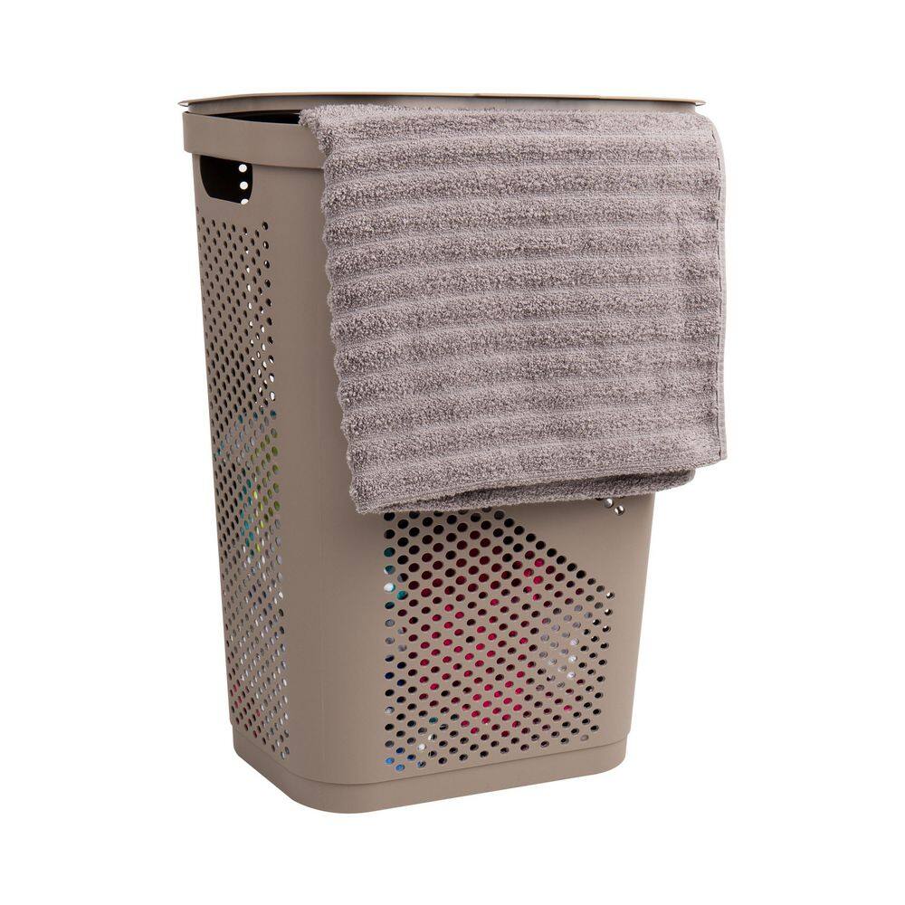 Mind Reader Basket Collection Laundry Hamper, 60 Liter (15kg/33lbs) Capacity, Cut Out Handles, Attached Hinged Lid, Set of 2, Tan