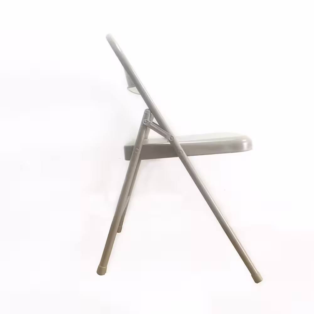 None Beige Metal Stackable Folding Chair