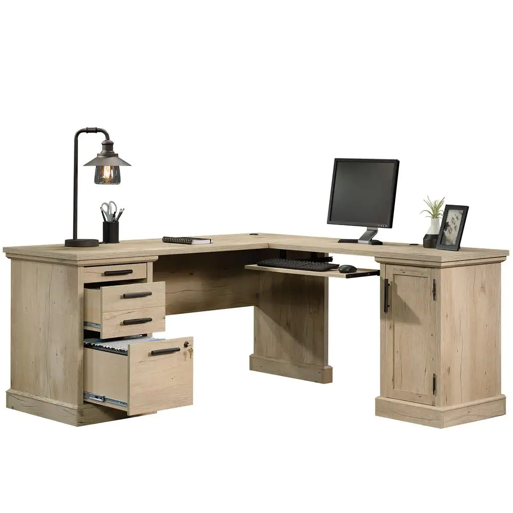 SAUDER Aspen Post 65.118 in. Prime Oak Engineered Wood L-Shaped Desk