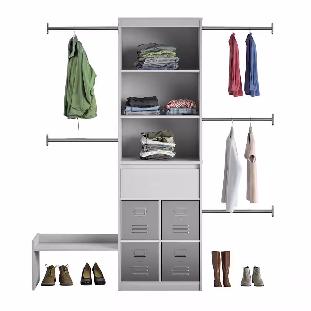 Little Seeds Grow with Me 68.7 in. - 95.44 in. W Gray Wall Mount Adjustable Wood Closet System with 5 Clothing Rods