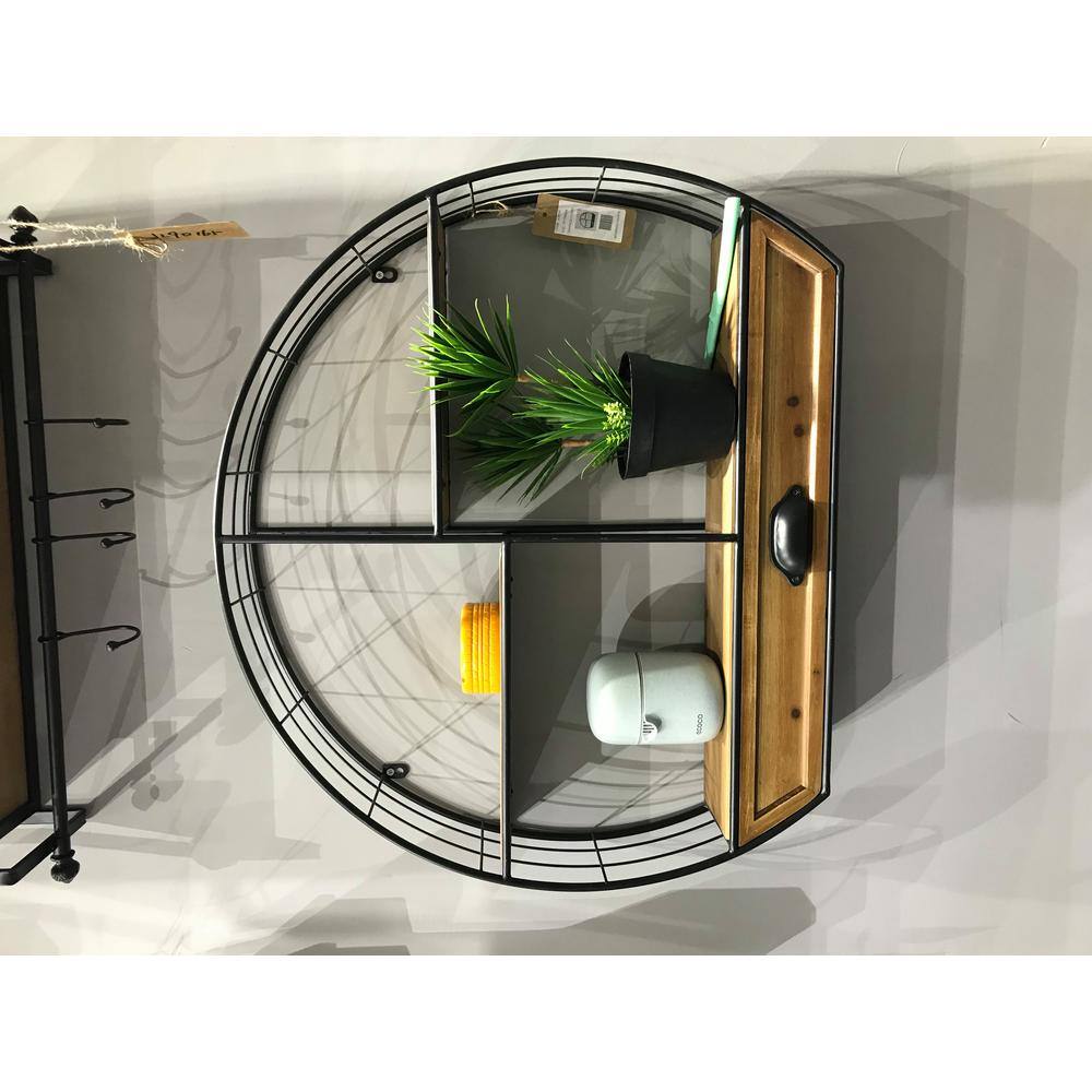 PETERSON ARTWARES Rustic Iron Wall Shelf with Drawer