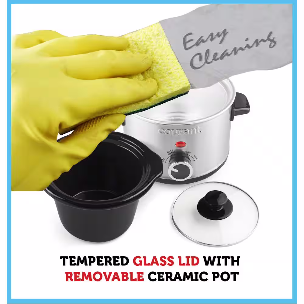 Courant 1.6 qt. Mini Slow Cooker Crock, Warm Settings, Stainproof Stoneware Pots, Stainless Steel