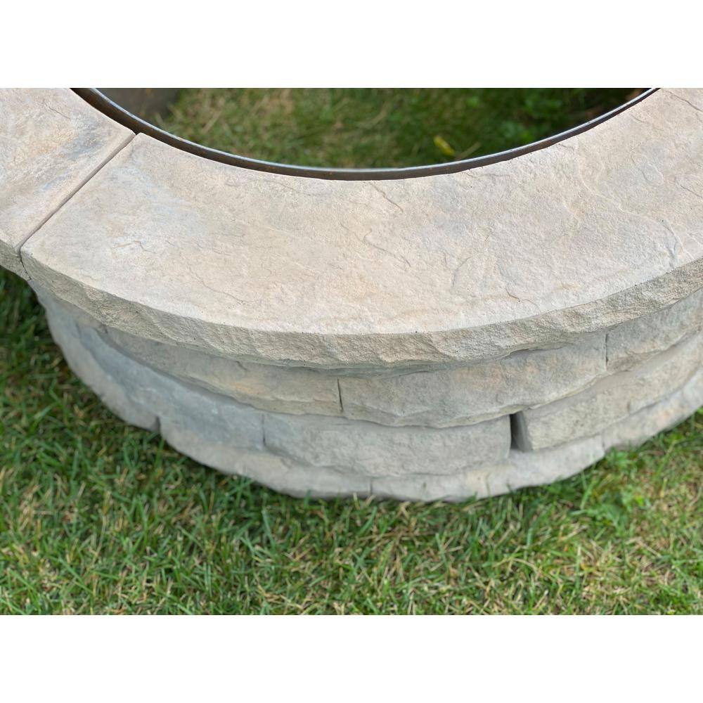 Nantucket Pavers Ledgestone 47 in. x 18 in. Round Concrete Wood Fuel Fire Pit Ring Kit Tan Variegated