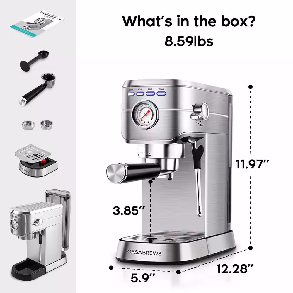 CASABREWS CM5418-20Cups Silver Stainless Steel Espresso Machine with Milk Frother