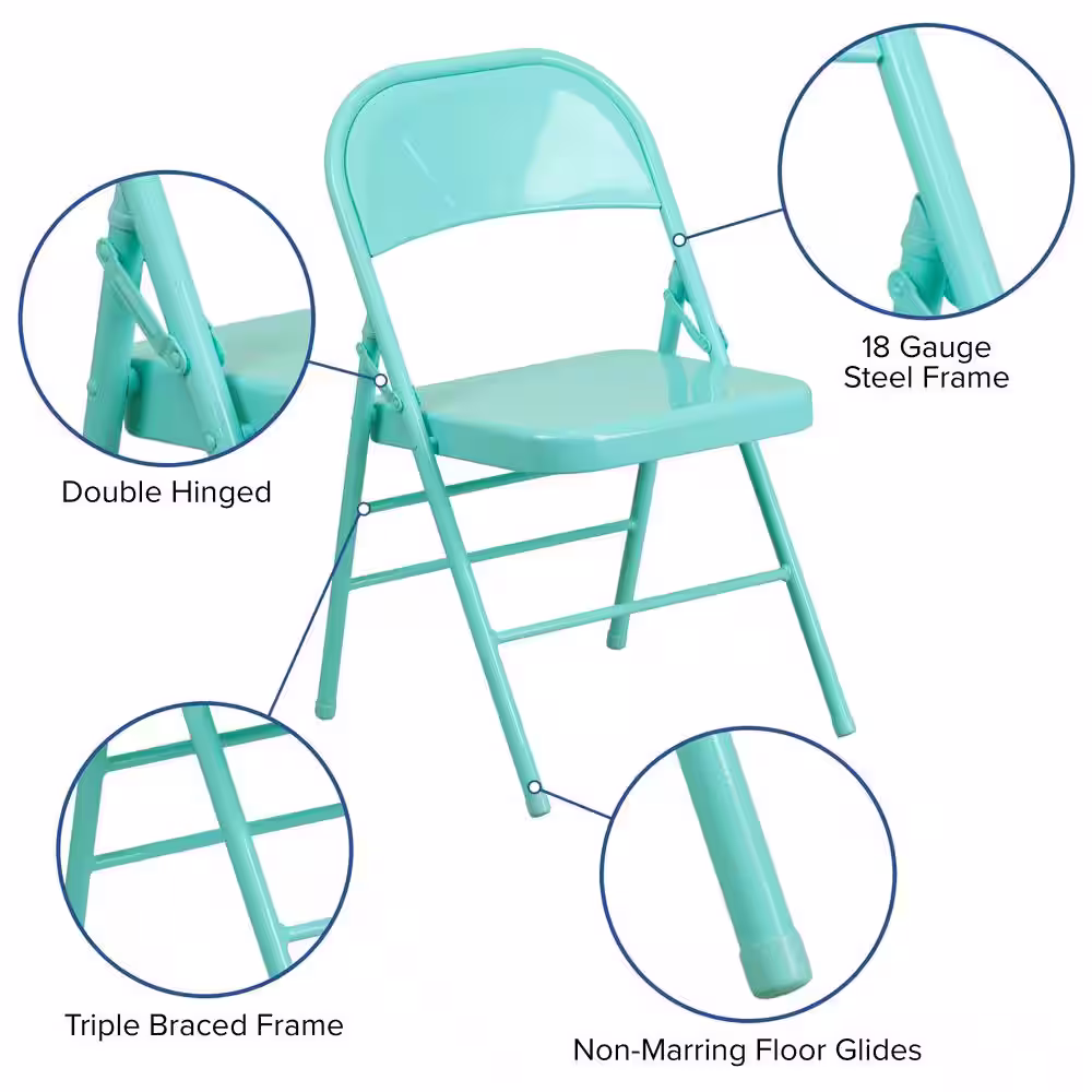 Flash Furniture Tantalizing Teal Metal Folding Chair (4-Pack)